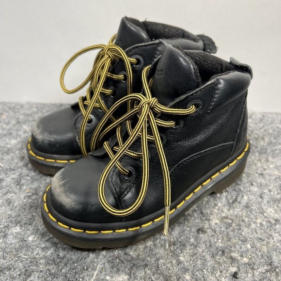 Dr. Marten Black Leather High-top Boots, Kids Size 12 - Picture 2 of 9